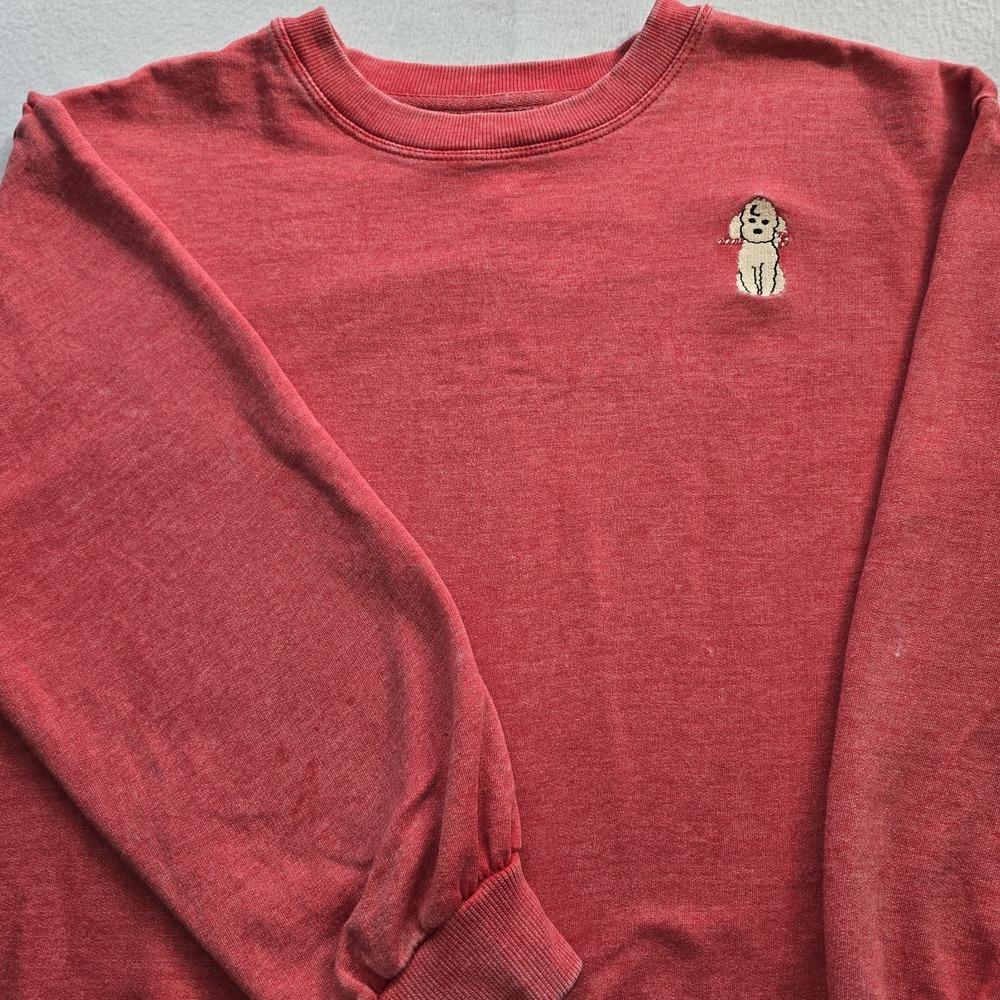 C&C California Sweatshirt Small S Red Acid Wash Embroidered Holiday Poodle Dog..